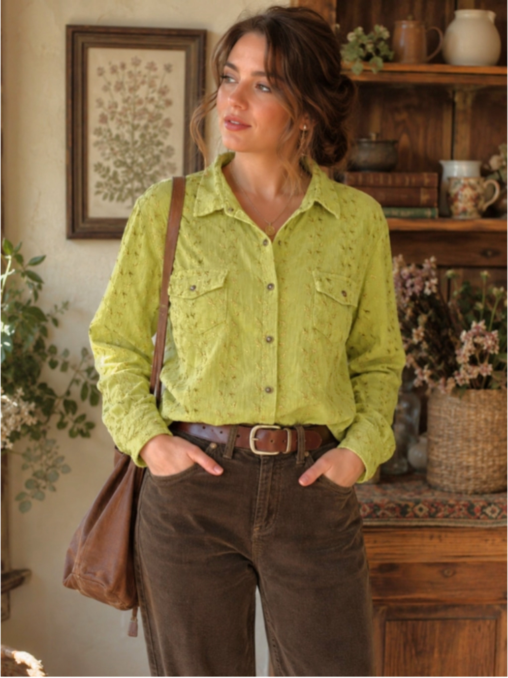 Vintage J. Jill Embroidered Corduroy Button-Up - Sz XL - 90s / Y2K Cottagecore